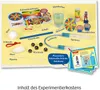 An assortment of items for a science experiment kit, laid out on a yellow background. Voir les images du produit