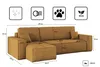 A diagram showing the dimensions of a sectional sofa, with icons indicating features. Produktbild-Vorschau