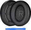Two black ear pads for headphones and a blue plastic tool. Produktbild-Vorschau