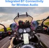 View from the rider's perspective on a motorcycle, showing the handlebars, dashboard, and a smartphone mounted on the handlebars. The background shows a road and fields under a cloudy sky. Náhled obrázku produktu