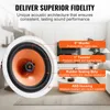 A close-up of a ceiling speaker with marketing text highlighting its features. Voir les images du produit