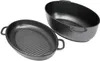 A black oval roasting pan with a ribbed insert is shown against a white background. Produktbild-Vorschau