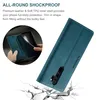 A teal phone case is shown with a close-up inset of a hand placing a phone into the case. The case is shown on a cracked white surface, suggesting it is shockproof. Produktbild-Vorschau