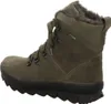 A side view of a green winter boot with a black sole and fur lining. Produktbild-Vorschau