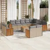 13-tlg. Garten-Sofagarnitur mit Kissen Beige Poly Rattan Produktbild-Vorschau 2
