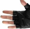 A close-up view of a person's hand wearing a black fingerless glove. Produktbild-Vorschau