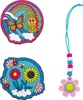 A collage of three colorful, cartoon-style accessories and a beaded string with a flower charm. Produktbild-Vorschau