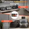 A collage of images showing an air fryer and its components, with text overlays highlighting features. Produktbild-Vorschau