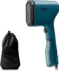 A teal garment steamer and a black storage bag on a white background. Podgląd zdjęcia produktu