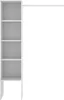 A white open wardrobe structure with shelves and a hanging rail, isolated on a white background. Produktbild-Vorschau
