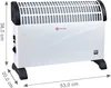 A white and black convector heater with dimensions indicated by measurement lines and text. Produktbild-Vorschau