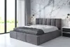 A modern bedroom with a large bed, marble-patterned wall, and large windows. Produktbild-Vorschau