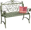 A green metal garden bench with a decorative scrolled back and a patterned cushion. Anteprima dell’immagine prodotto