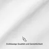 A close-up of white fabric with a leaf icon and German text. Produktbild-Vorschau