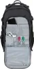 The inside of an open black backpack is shown, with various compartments and items organized within. Produktbild-Vorschau