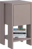 A modern nightstand with a drawer and an open shelf, displaying three books on the shelf. Produktbild-Vorschau