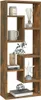A tall, narrow, brown wooden shelving unit with several staggered compartments, displaying decorative items. Anteprima dell’immagine prodotto