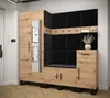 A modern entryway furniture set with wood and black upholstered panels. Produktbild-Vorschau