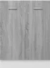 A close-up view of a gray wooden cabinet with two doors and silver handles. Produktbild-Vorschau
