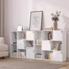 A white bookshelf with multiple compartments, some with doors, filled with decorative items and books. Produktbild-Vorschau
