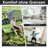 A collage of three images showing a camping scene, a living room, and a yoga session, all featuring the product. Produktbild-Vorschau