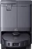 A robotic vacuum cleaner and its docking station are shown against a light gray background. Voir les images du produit