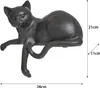 A dark gray decorative cat figurine is shown from the side, resting on an unseen surface. Dimensions are indicated with lines and text. Anteprima dell’immagine prodotto