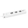 A white power strip with three outlets and two USB ports, shown from a slightly elevated side angle against a white background. Produktbild-Vorschau