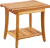 A wooden shower stool with a slatted top and a lower shelf. Podgląd zdjęcia produktu