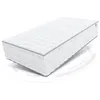 A white mattress with gray trim is shown on a white background with a circular graphic overlay. Produktbild-Vorschau