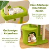 A collage of images showing a cat tree with two cats, one on a high perch and one inside a small house. Náhled obrázku produktu