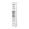 A tall, narrow white cabinet with two doors and open shelves. Produktbild-Vorschau
