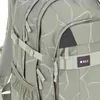 A close-up view of a gray backpack with a white abstract pattern. Produktbild-Vorschau