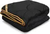 A folded black comforter with gold trim and a gold tag is shown against a white background. Podgląd zdjęcia produktu