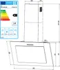 A technical drawing of a range hood with an energy efficiency label. Produktbild-Vorschau