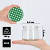 A hand holding a green and white checkered lid above a glass jar, with size and weight indicators. Anteprima dell’immagine prodotto