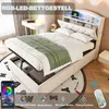 A bedroom scene featuring a bed with RGB LED lighting and storage, along with various icons and text overlays. Náhľad obrázku produktu