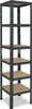 A tall, narrow, five-shelf metal storage unit with wooden shelves, shown against a white background. Produktbild-Vorschau