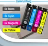 Four printer ink cartridges are lined up, with labels indicating their colors and quantities. Produktbild-Vorschau
