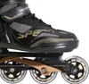 Close-up of a black and gold inline skate. Náhľad obrázku produktu