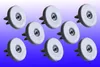 A set of eight white dishwasher basket rollers against a gradient blue and white background. Produktbild-Vorschau