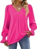 ASKSA Damen Bluse V-Ausschnitt Chiffon Plissee Produktbild-Vorschau 3