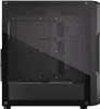 The back view of a black computer tower case with tempered glass side panels. Produktbild-Vorschau