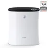 A white air purifier with a black top, shown from the front on a white background. Podgląd zdjęcia produktu