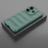 A green phone case with a ribbed texture is displayed on a gray platform. Produktbild-Vorschau