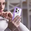A woman is holding a smartphone with a purple case. Produktbild-Vorschau