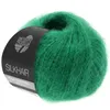 A ball of green yarn with a black label. Produktbild-Vorschau