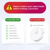 A marketing image showing compatible and incompatible robot vacuum models with a warning about confirming the model before purchase. Produktbild-Vorschau