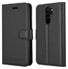 A black leather flip phone case is shown from two angles, front and back. Anteprima dell’immagine prodotto