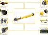 A collage of images showcasing different aspects and features of a yellow tubular motor, with a central image of the motor itself. Produktbild-Vorschau